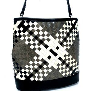 Brighton Black White Basket Weaved Woven Hand Bag